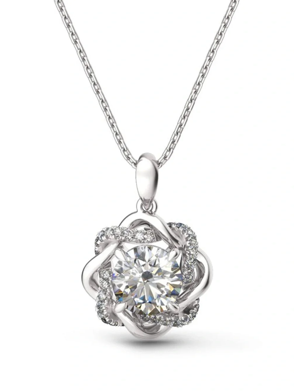 2kt Moissanite & Sterling Sterling Silver Floral Pendant Necklace - Love Knot